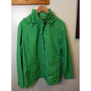 Lands End Girls L 14-16 Kelly Green Rain Jacket Hooded Zip Front Spring